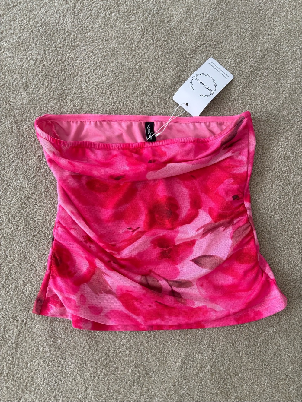 Pink Floral Strapless Tube Top Y2K - Picture 3 of 3